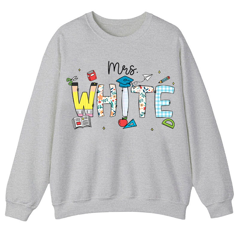 Personalized Name Cartoon Stationery Teacher Sweatshirt