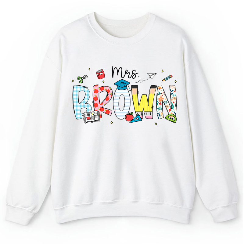 Personalized Name Cartoon Stationery Teacher Sweatshirt