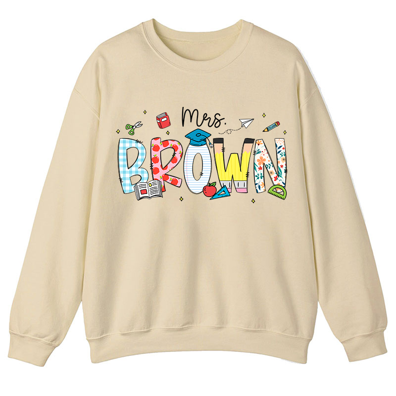 Personalized Name Cartoon Stationery Teacher Sweatshirt