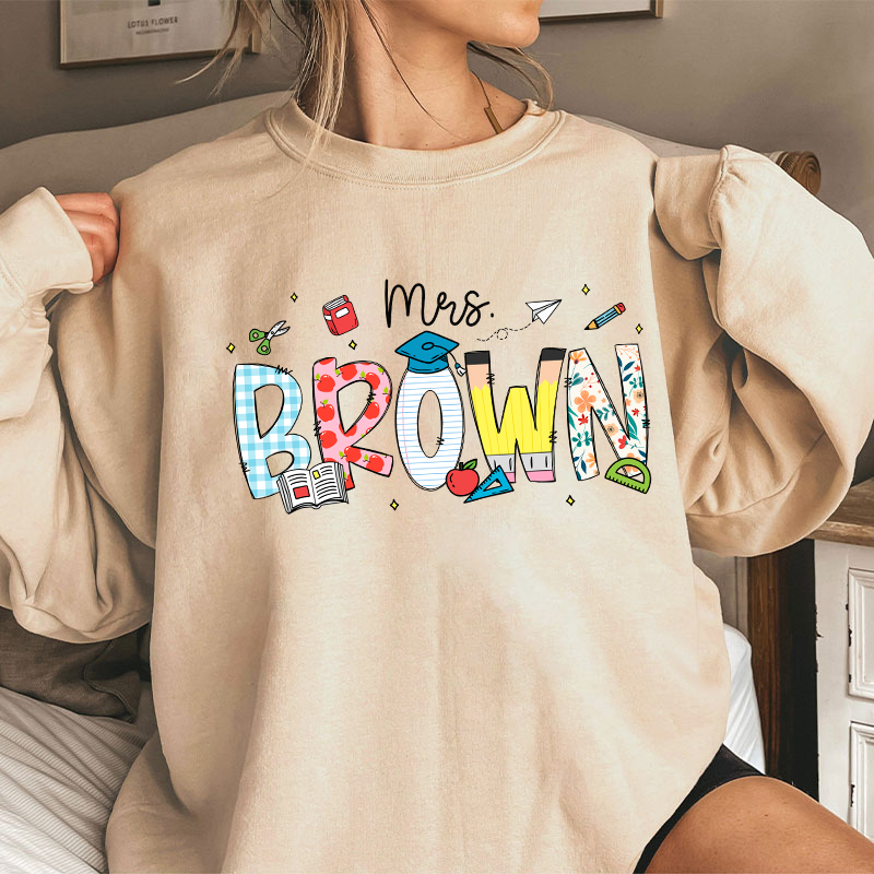 Personalized Name Cartoon Stationery Teacher Sweatshirt