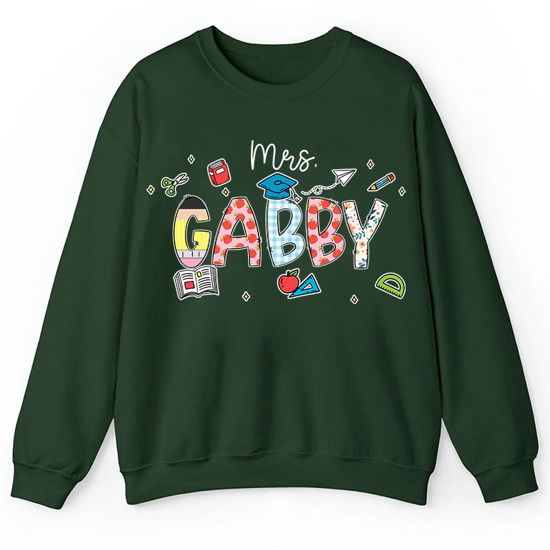 Personalized Name Cartoon Stationery Teacher Sweatshirt