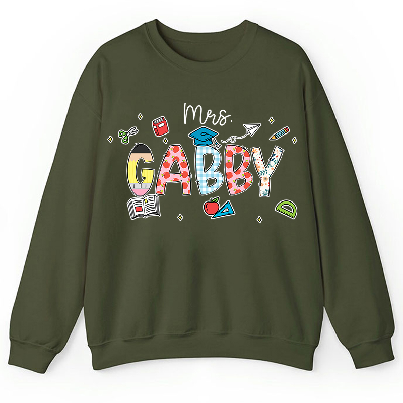 Personalized Name Cartoon Stationery Teacher Sweatshirt