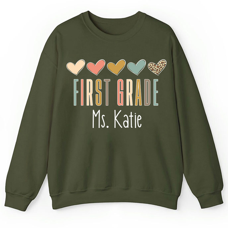 Personalized Name Colorful Heart Teacher Sweatshirt