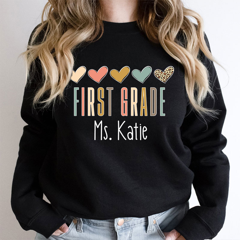 Personalized Name Colorful Heart Teacher Sweatshirt