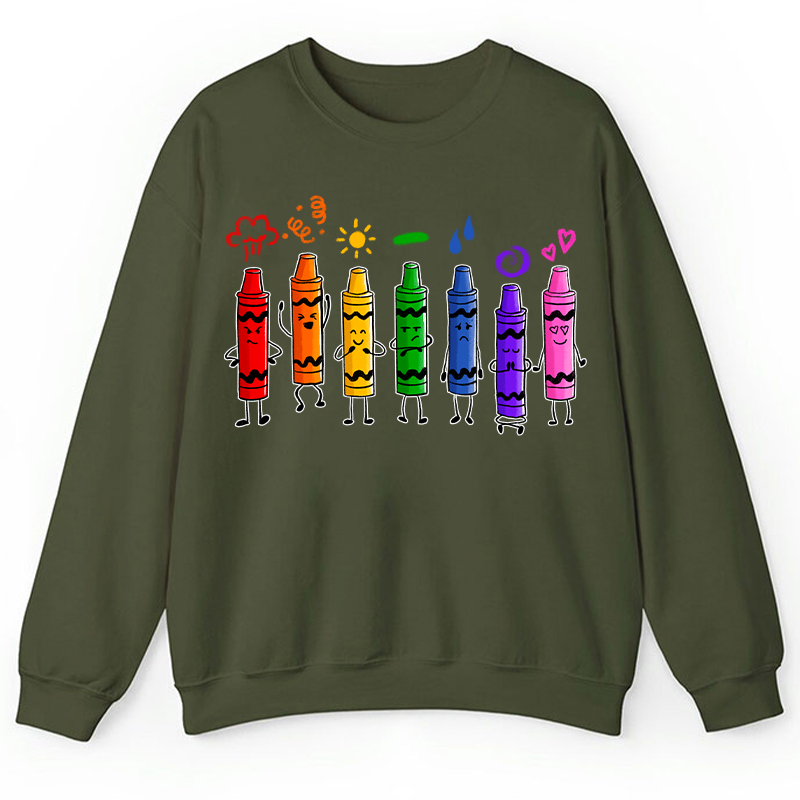 Mood Color Crayons Teacher Sweatshirt