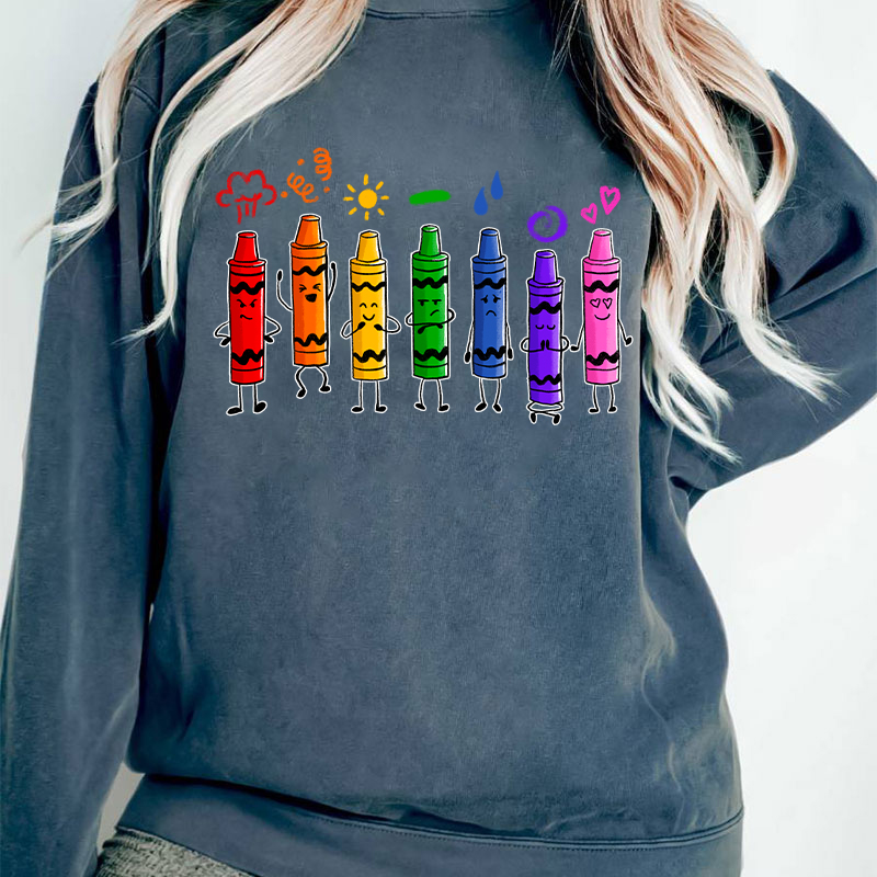 Mood Color Crayons Teacher Sweatshirt