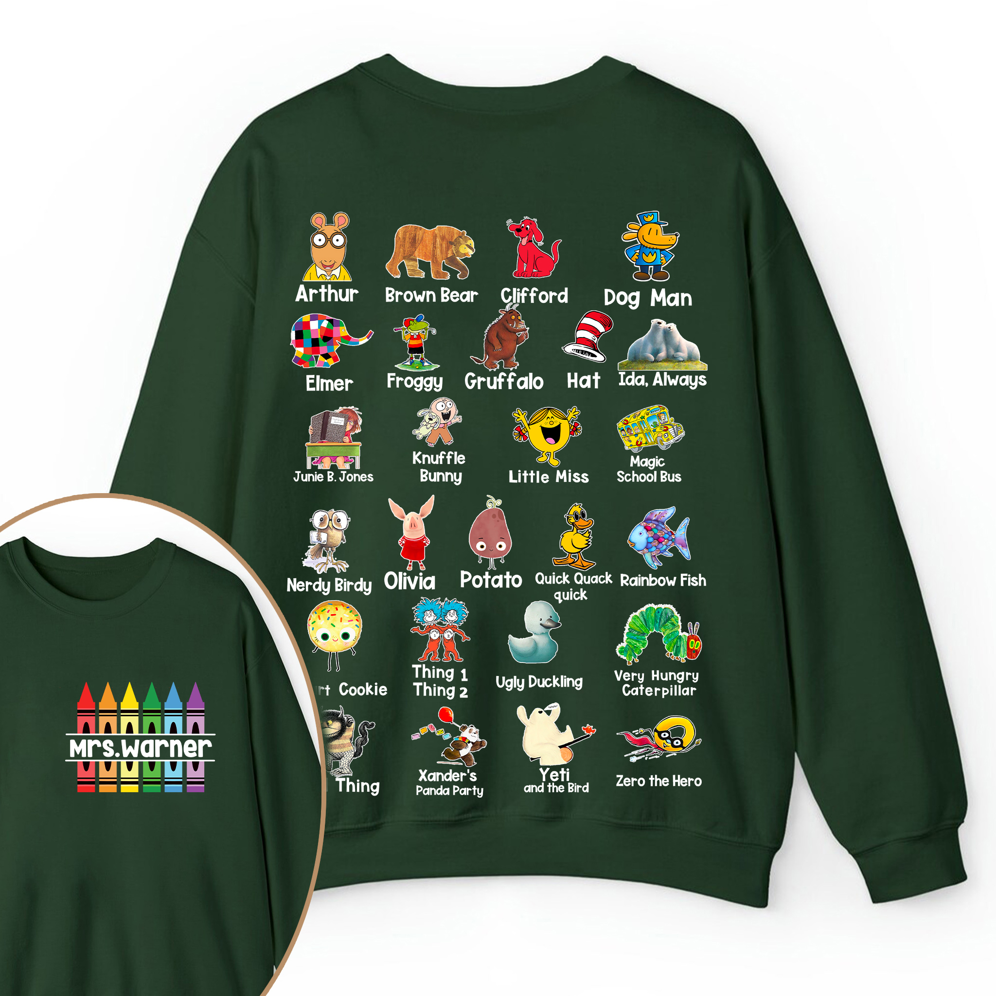 Personalized Pencil Crayon Name Teacher Two Sided Sweatshirt