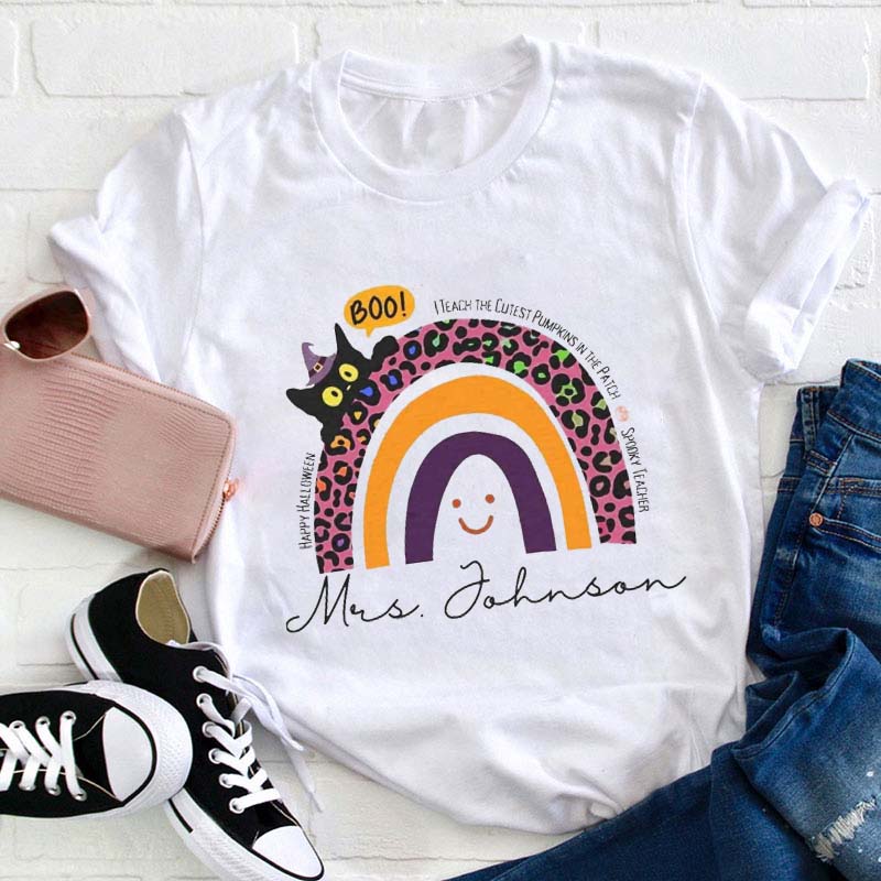 Personalized Name Boo Rainbow Teacher T-Shirt