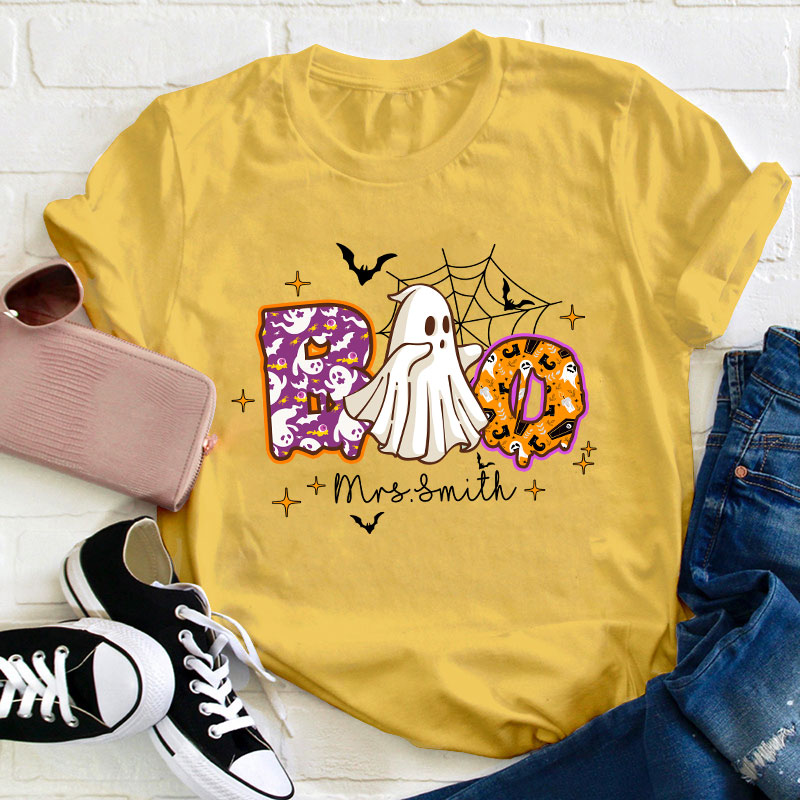 Personalized Name Boo Halloween Teacher T-Shirt