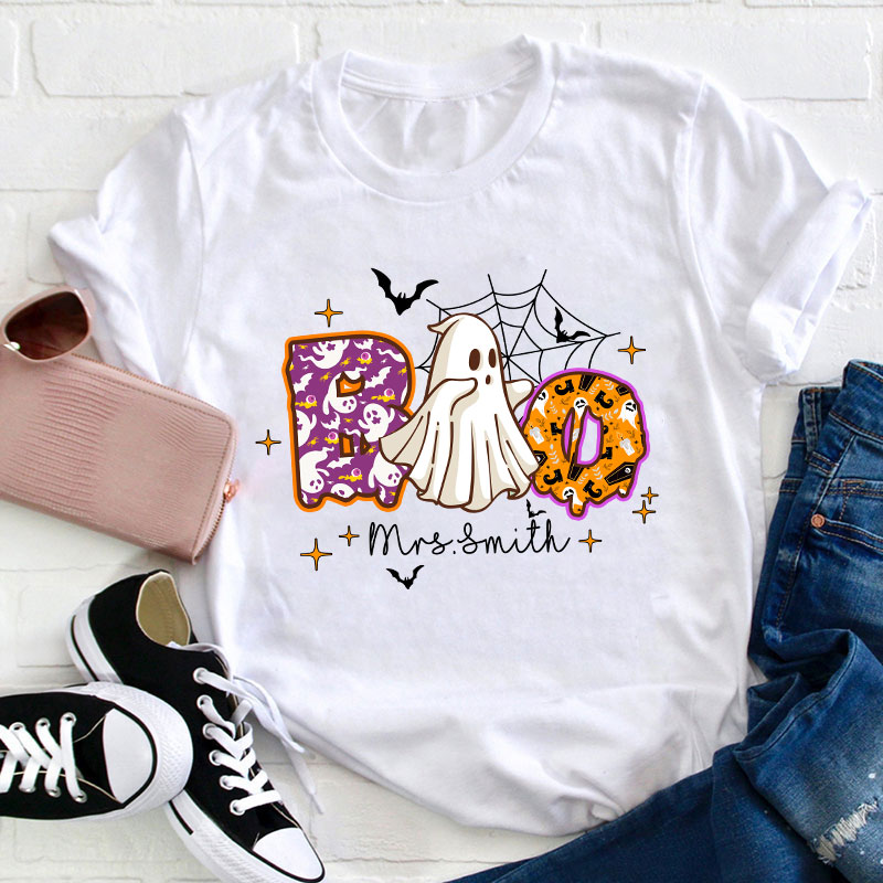 Personalized Name Boo Halloween Teacher T-Shirt