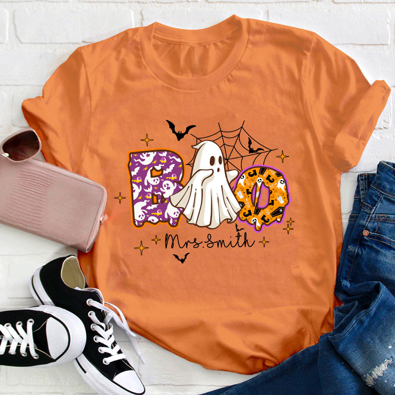 Personalized Name Boo Halloween Teacher T-Shirt