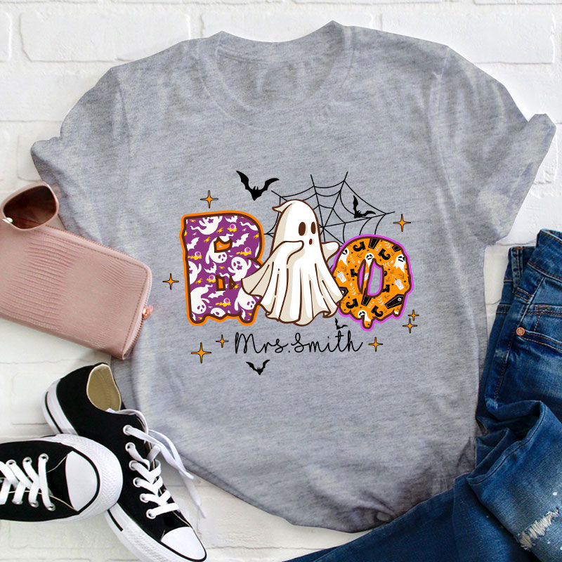 Personalized Name Boo Halloween Teacher T-Shirt