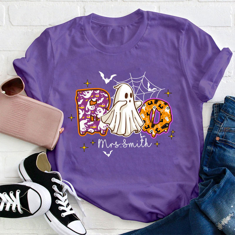 Personalized Name Boo Halloween Teacher T-Shirt