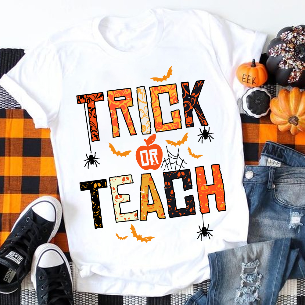 Trick Or Teach Funny Bats And Spiders T-Shirt