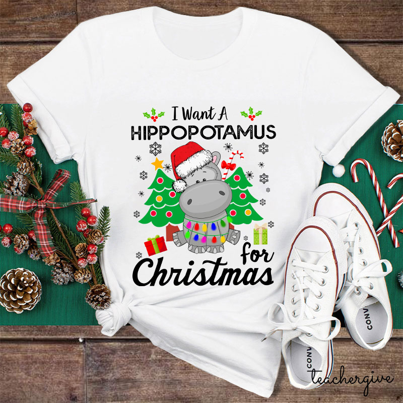 I Want A Hippopotamus For Christmas Teacher T-Shirt