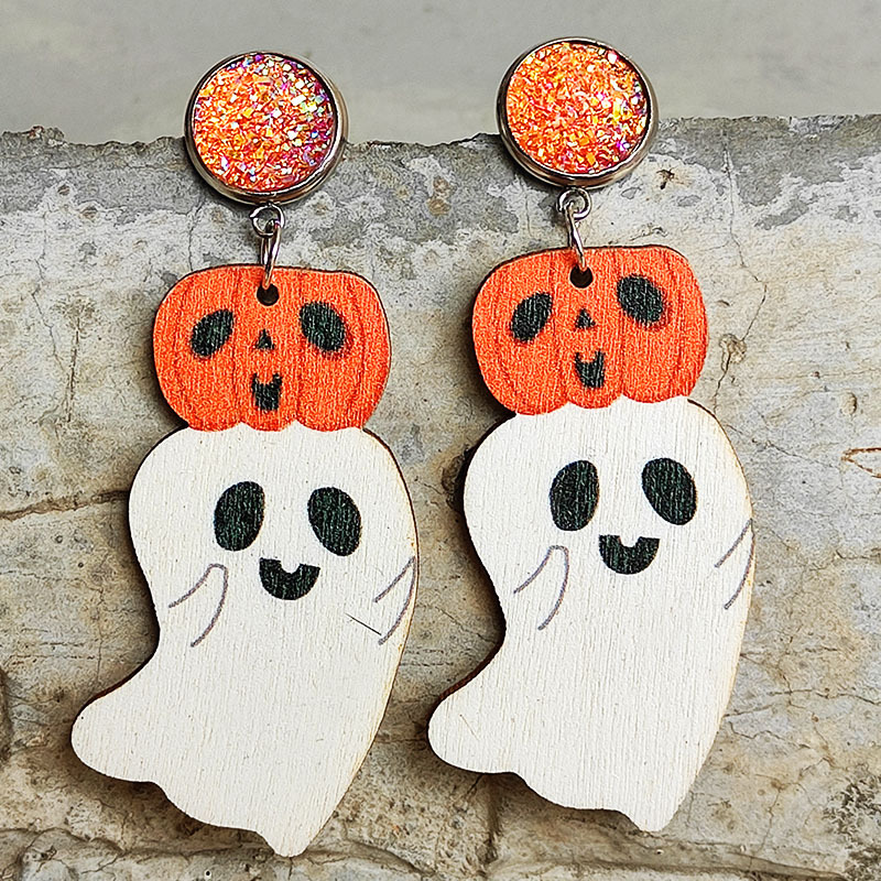 Ghost Pumpkin Funny Wooden Earrings