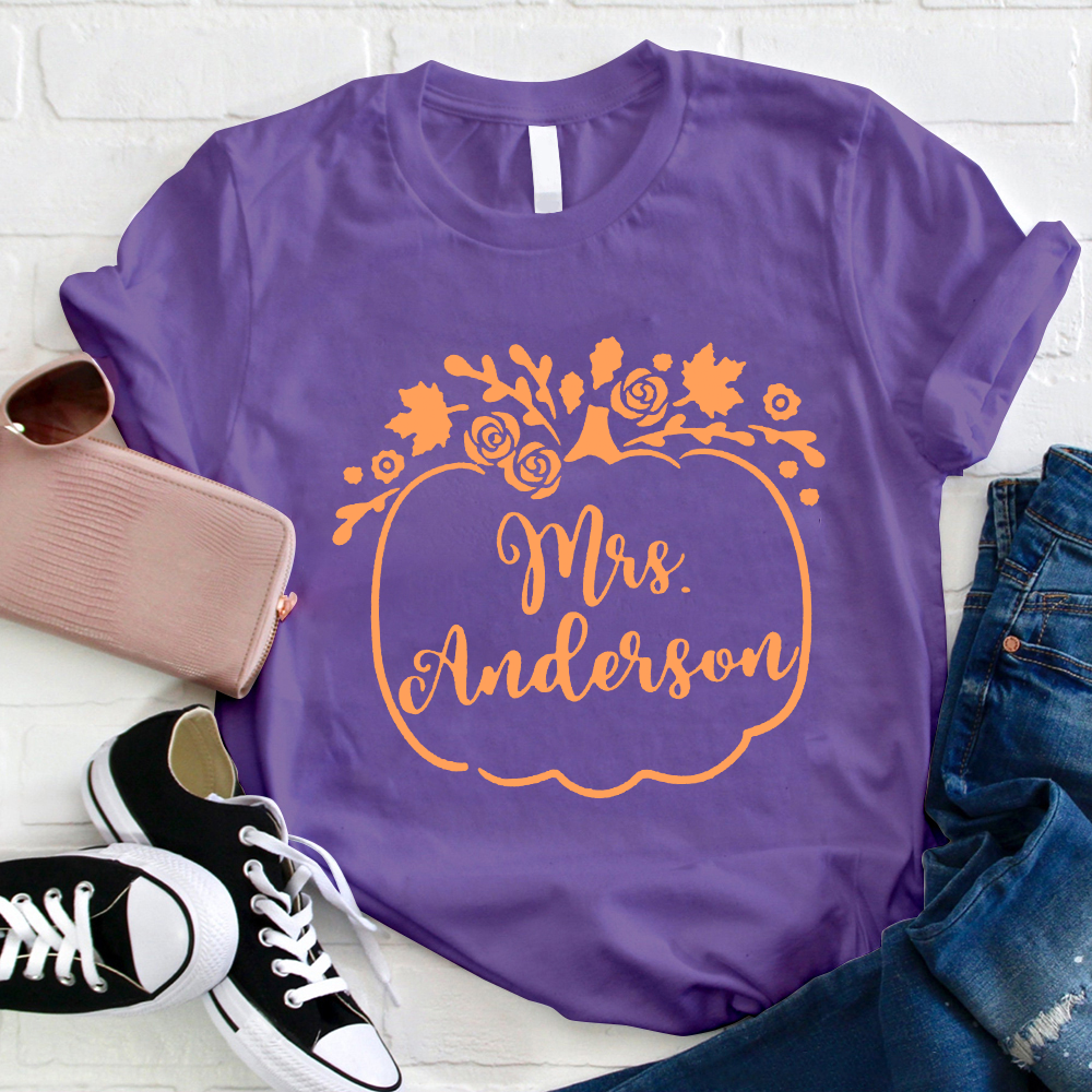Personalized Rose Pumpkin Teacher T-Shirt