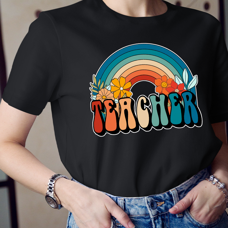  Lovely Flower Rainbow Teacher T-Shirt