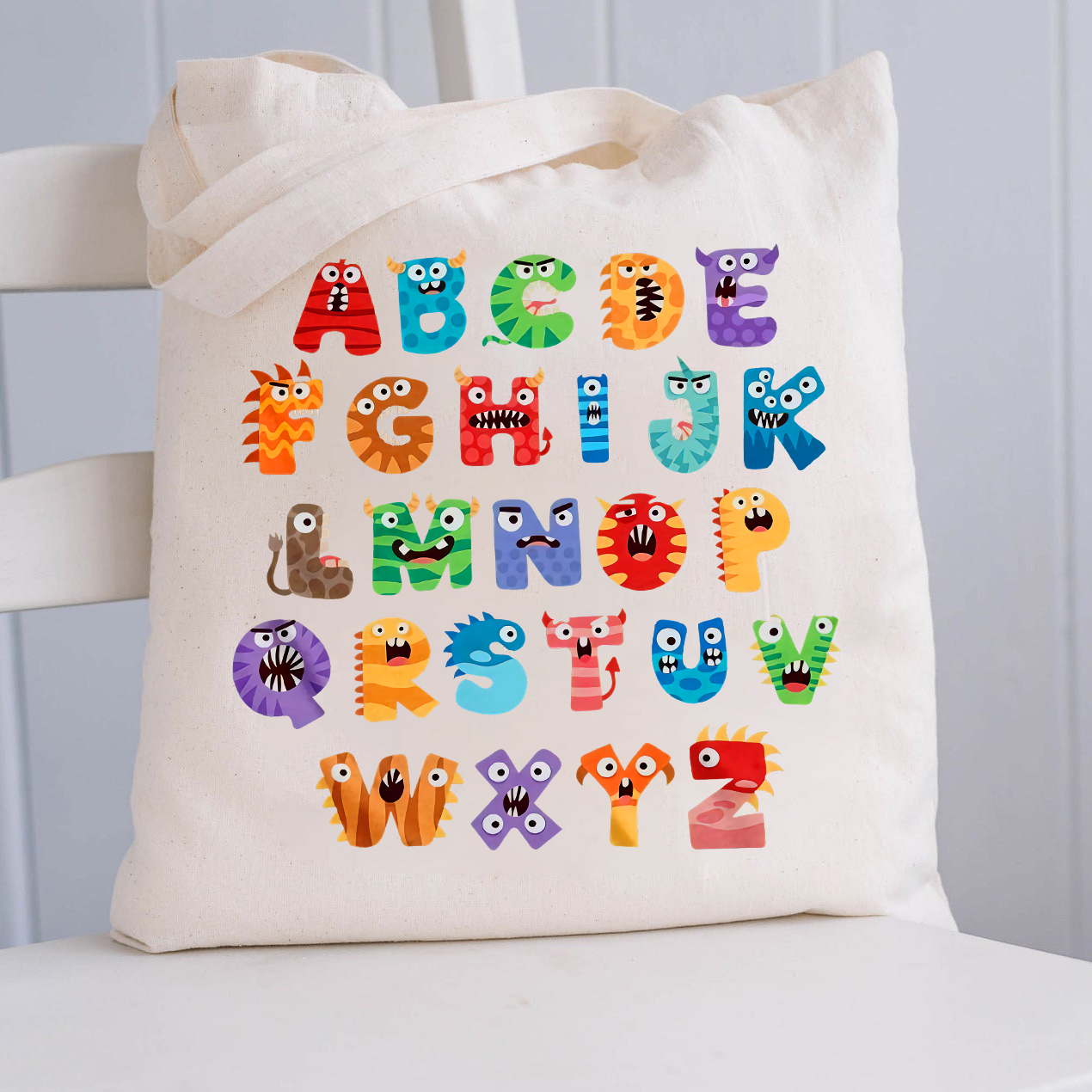 Cute Halloween Monster Alphabet School Tote Bag