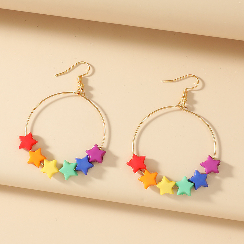 Colorful Stars Round Metal Earrings