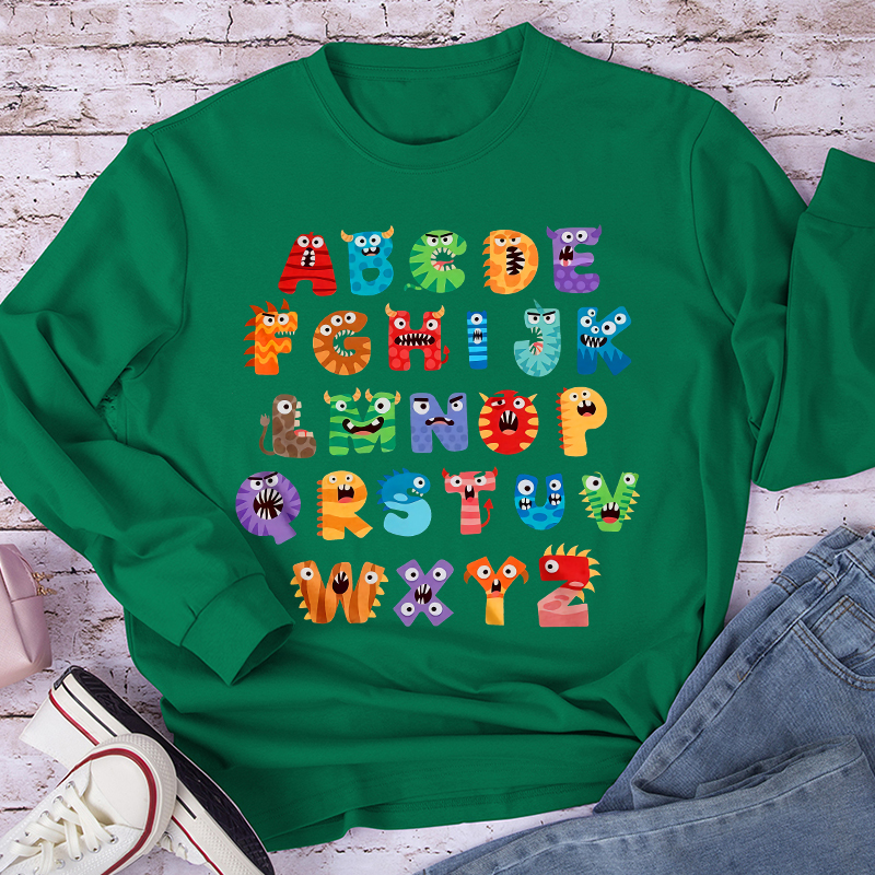 Cute Halloween Monster Alphabet School Long Sleeve T-Shirt