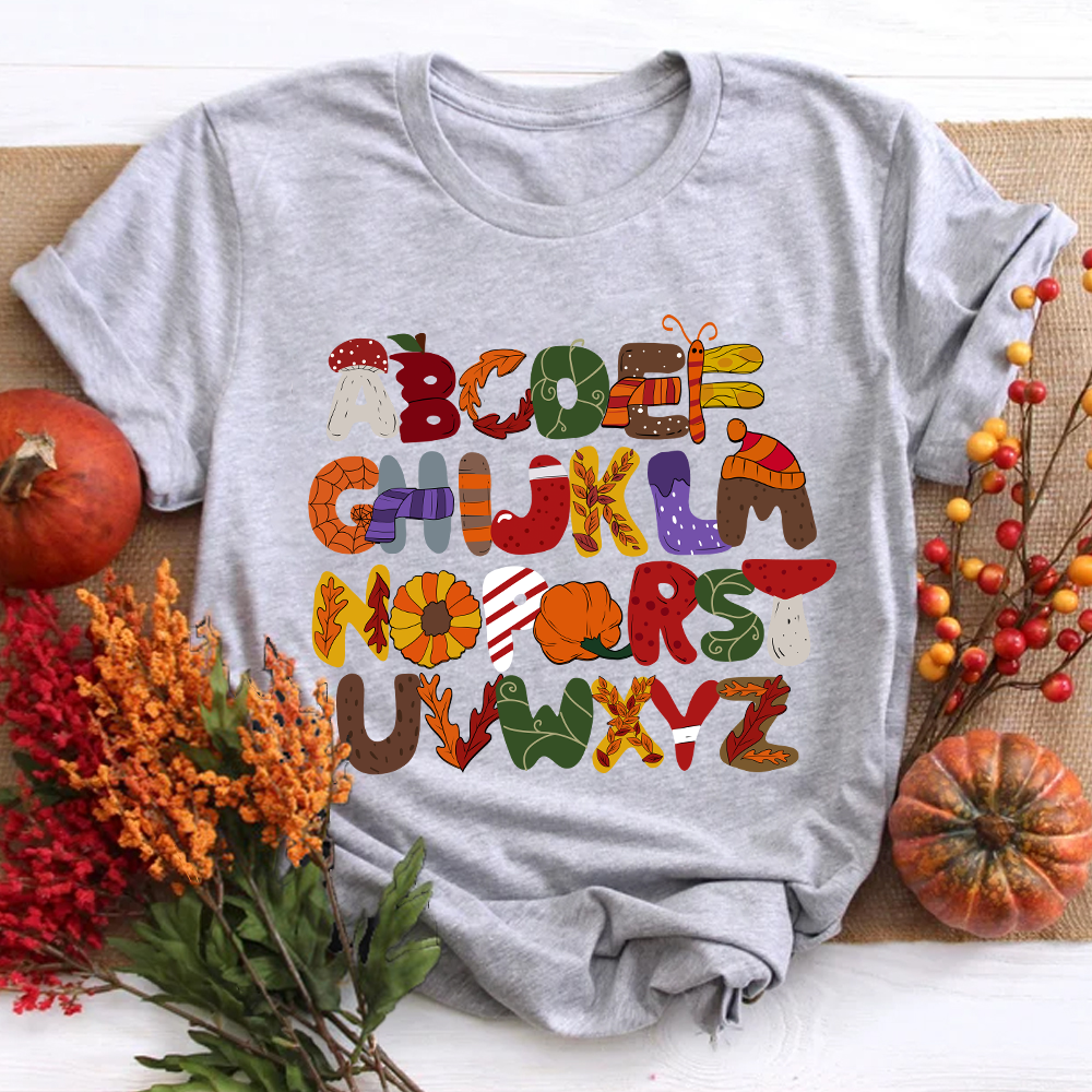 Autumn Style Alphabet Teacher T-Shirt