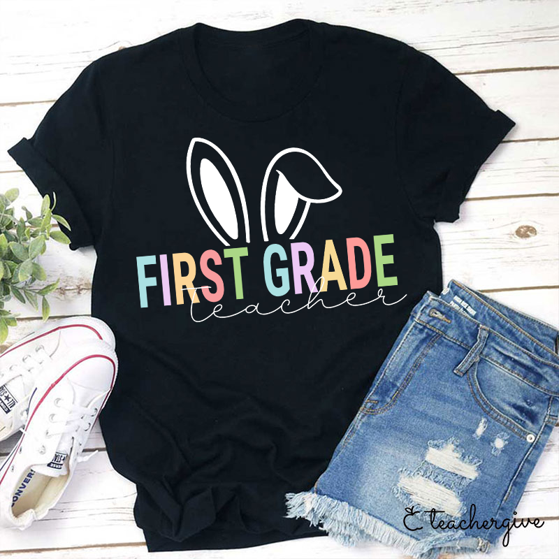 Personalized Grade Bunny Ears Teacher T-Shirt