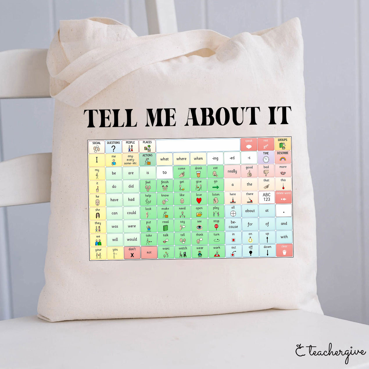 Tell Me About It Teacher Tote Bag