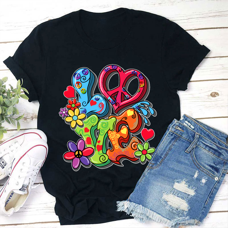 Love Flower And Heart Teacher T-Shirt