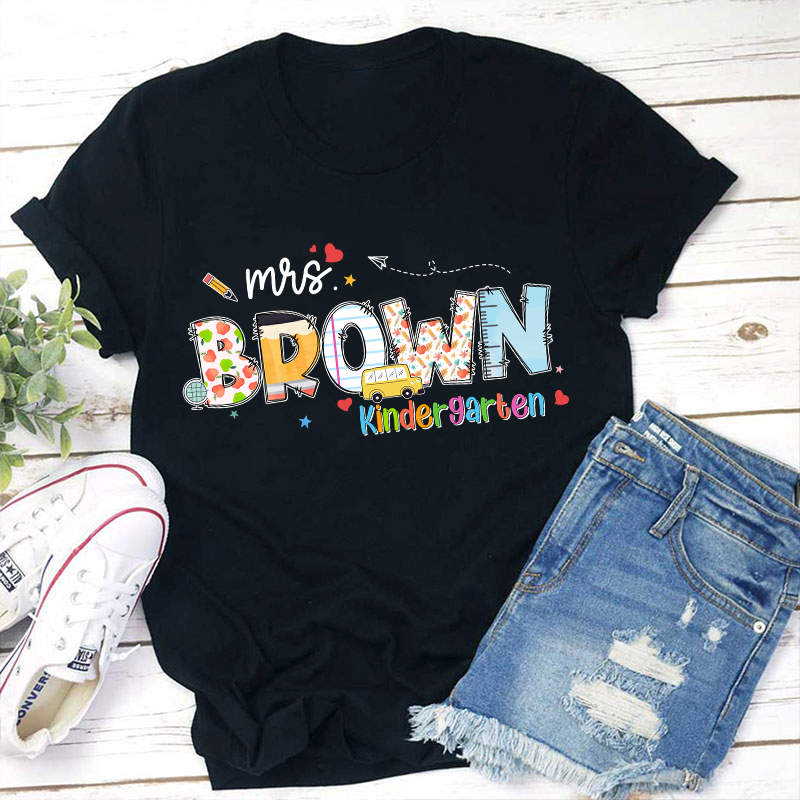 Personalized Colorful Name And Grade Teacher T-Shirt