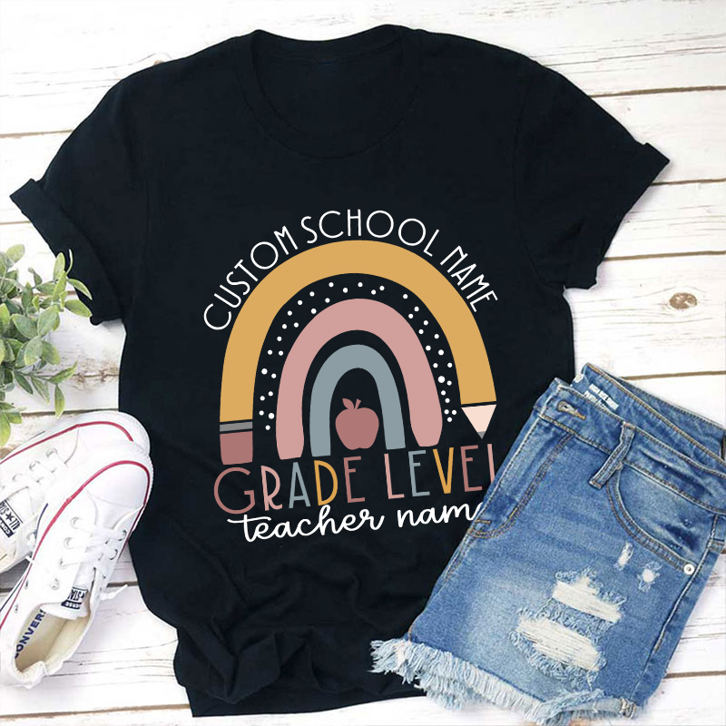 Personalized Name Rainbow Apple Teacher T-Shirt