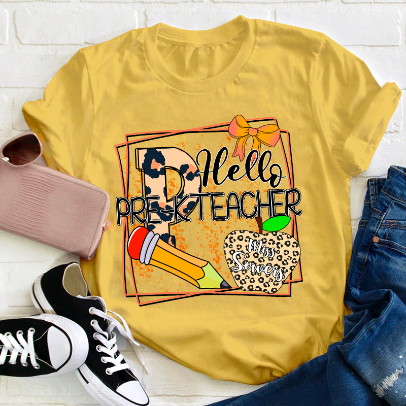 Personalized Name And Grade Hello Teacher T-Shirt