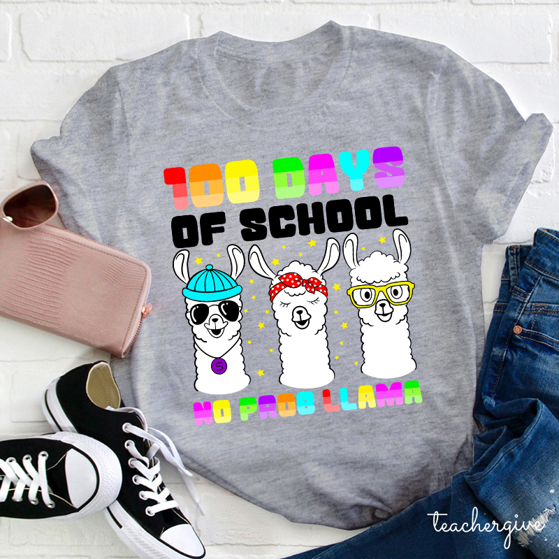 100 Days Of School No Prob Llama Teacher T-Shirt