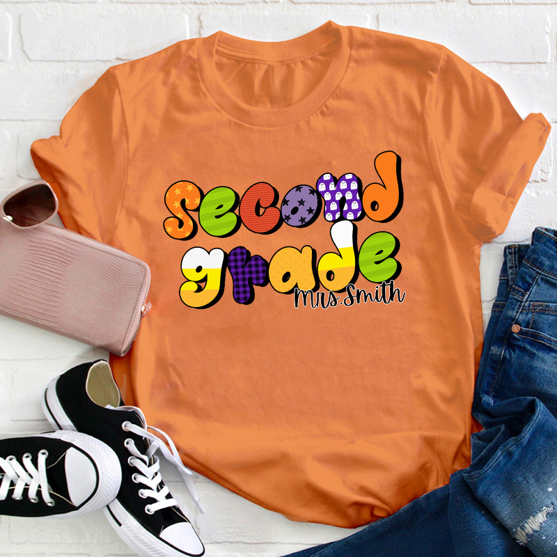 Personalized Name And Grade Happy Halloween Teacher T-Shirt