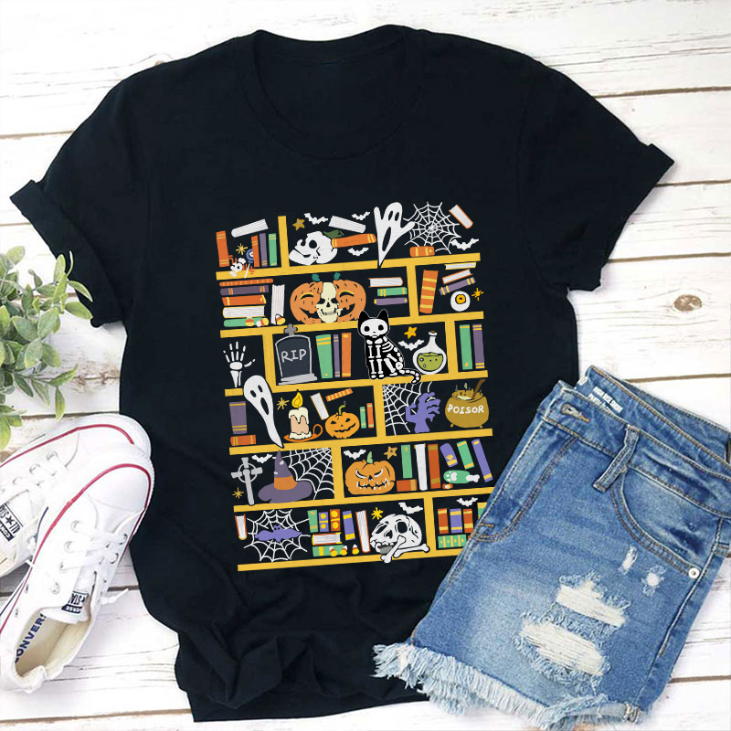 Halloween Bookshelf Teacher T-Shirt