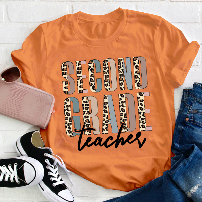 Personalized Grade Color Leopard Print Teacher T-Shirt