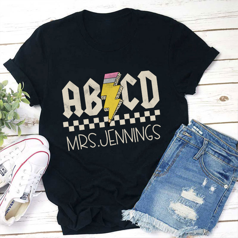 Personalized Name Alphabet And Lightning Pencil Teacher T-Shirt