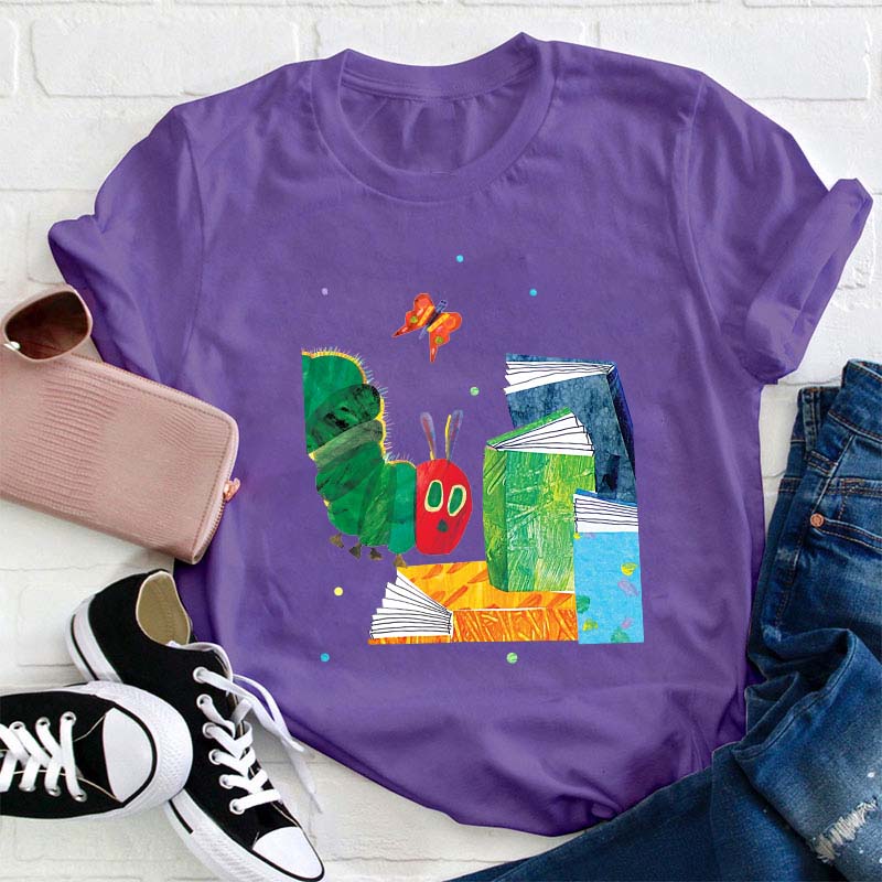 The Caterpillar Like Reading Books Teacher T-Shirt