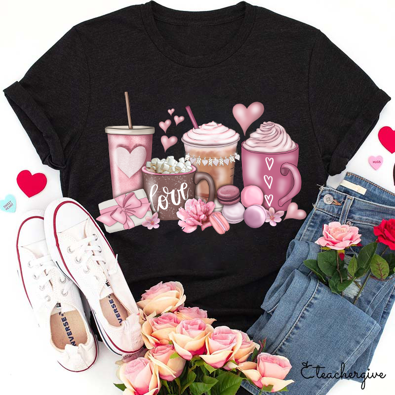 Love Drinks Valentine Teacher T-Shirt