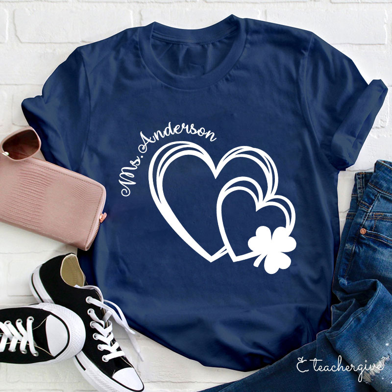 Personalized Heart In Heart Shamrock Teacher T-Shirt