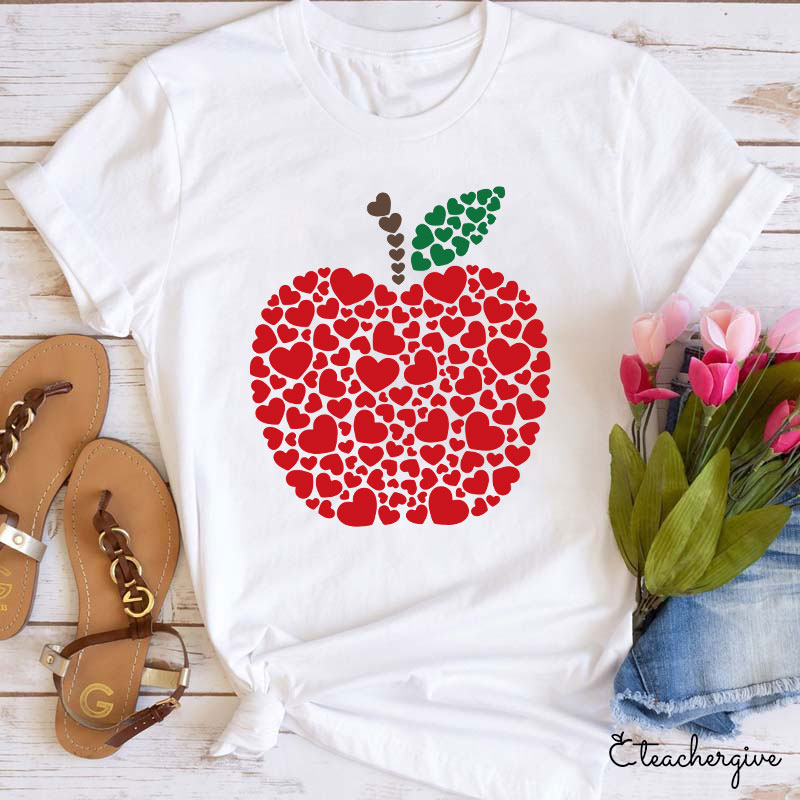 An Apple Made Of Love Heart Teacher T-Shirt