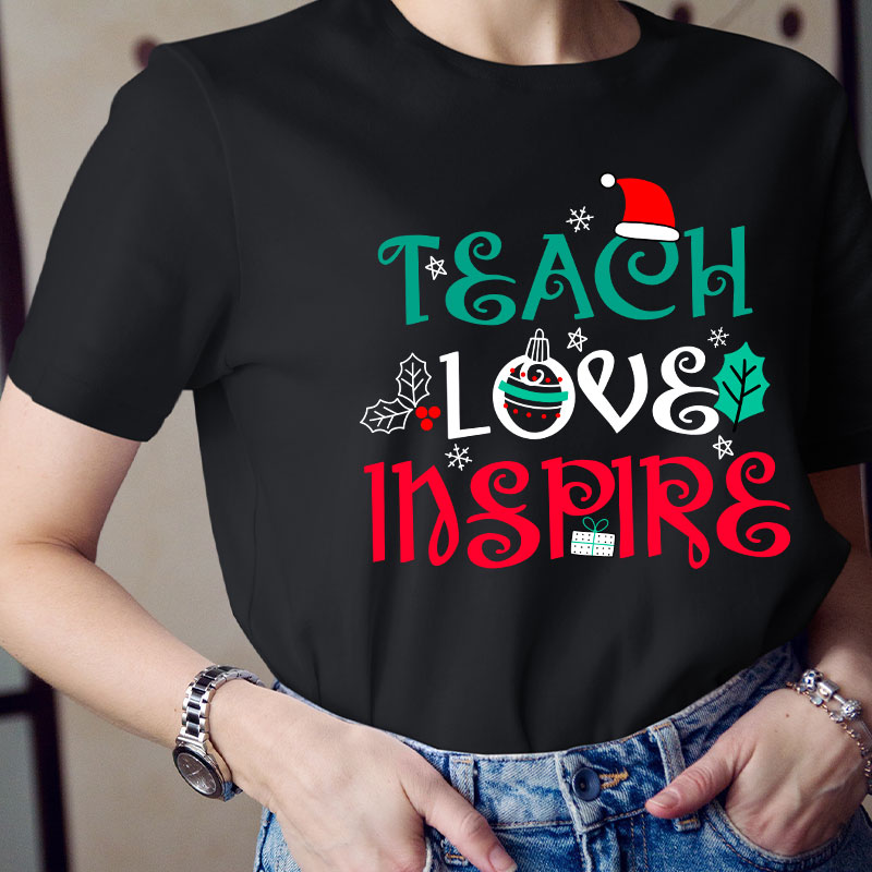 Teach Love Inspire Christmas Vibes Teacher T-Shirt