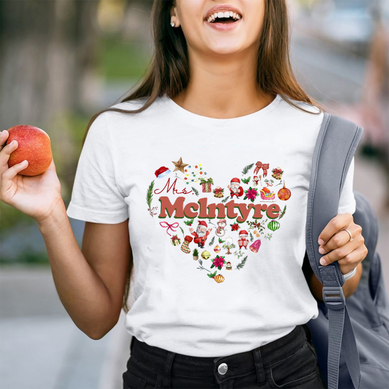 Personalized Christmas Love Heart Teacher T-Shirt