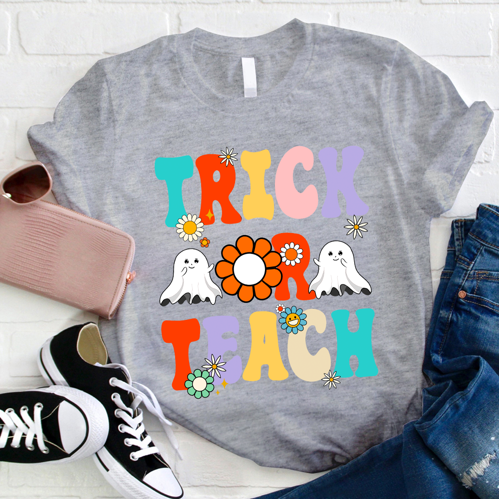 Flower Ghost Halloween Trick Or Teach T-Shirt