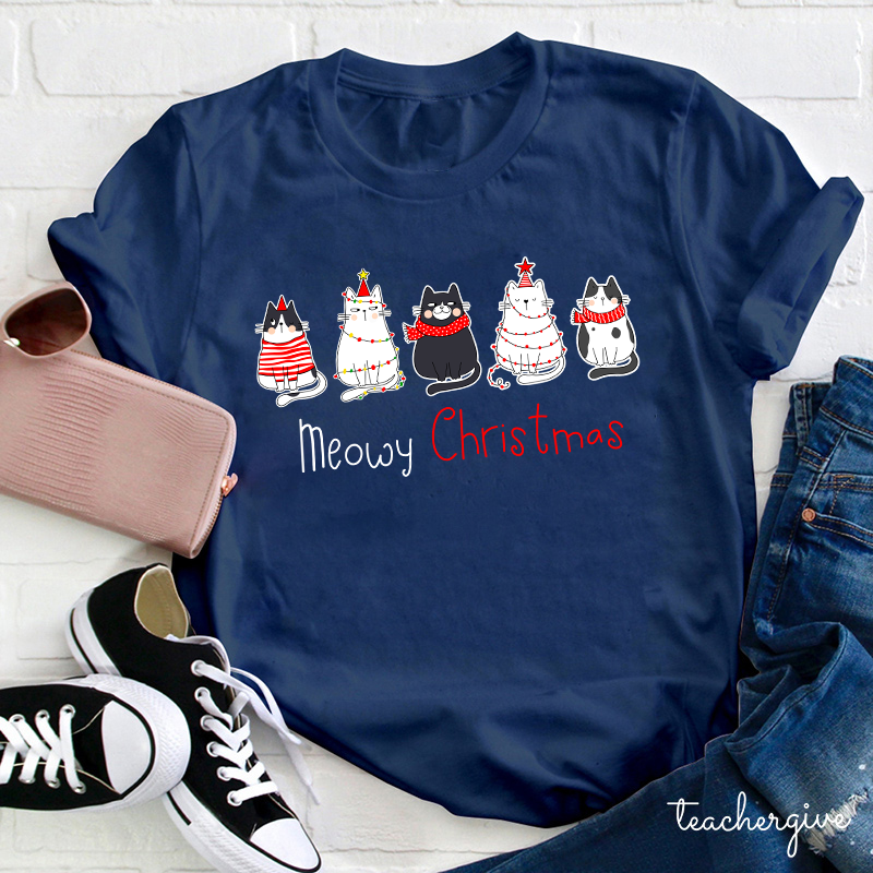 Meowy Christmas Teacher T-Shirt