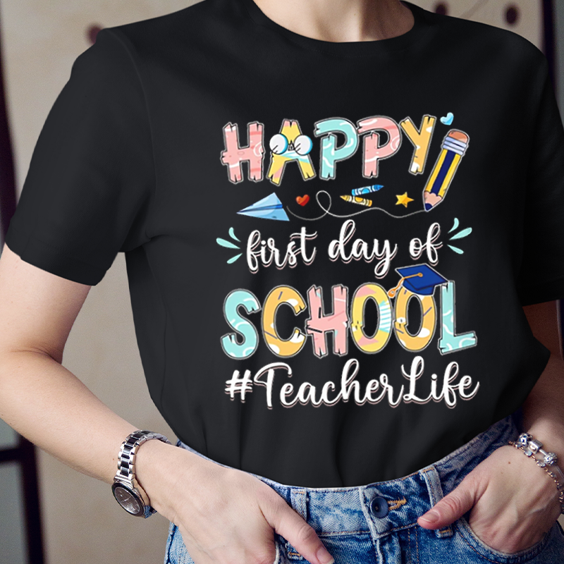 Stripes Happy First Day Of School  T-Shirt