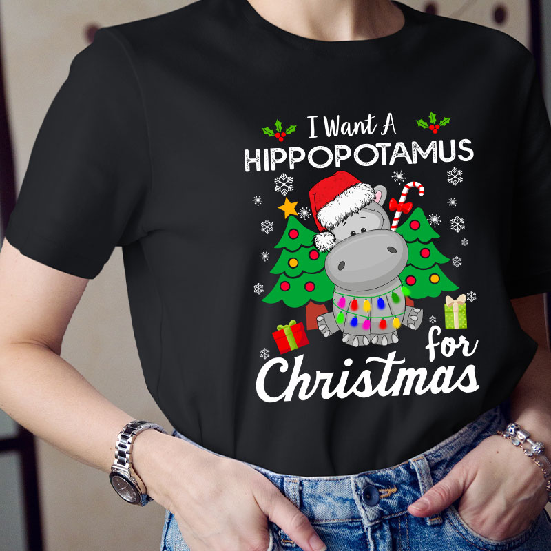 I Want A Hippopotamus For Christmas Teacher T-Shirt