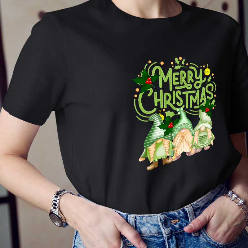 Merry Christmas Three Green Gnomes Teacher T-Shirt