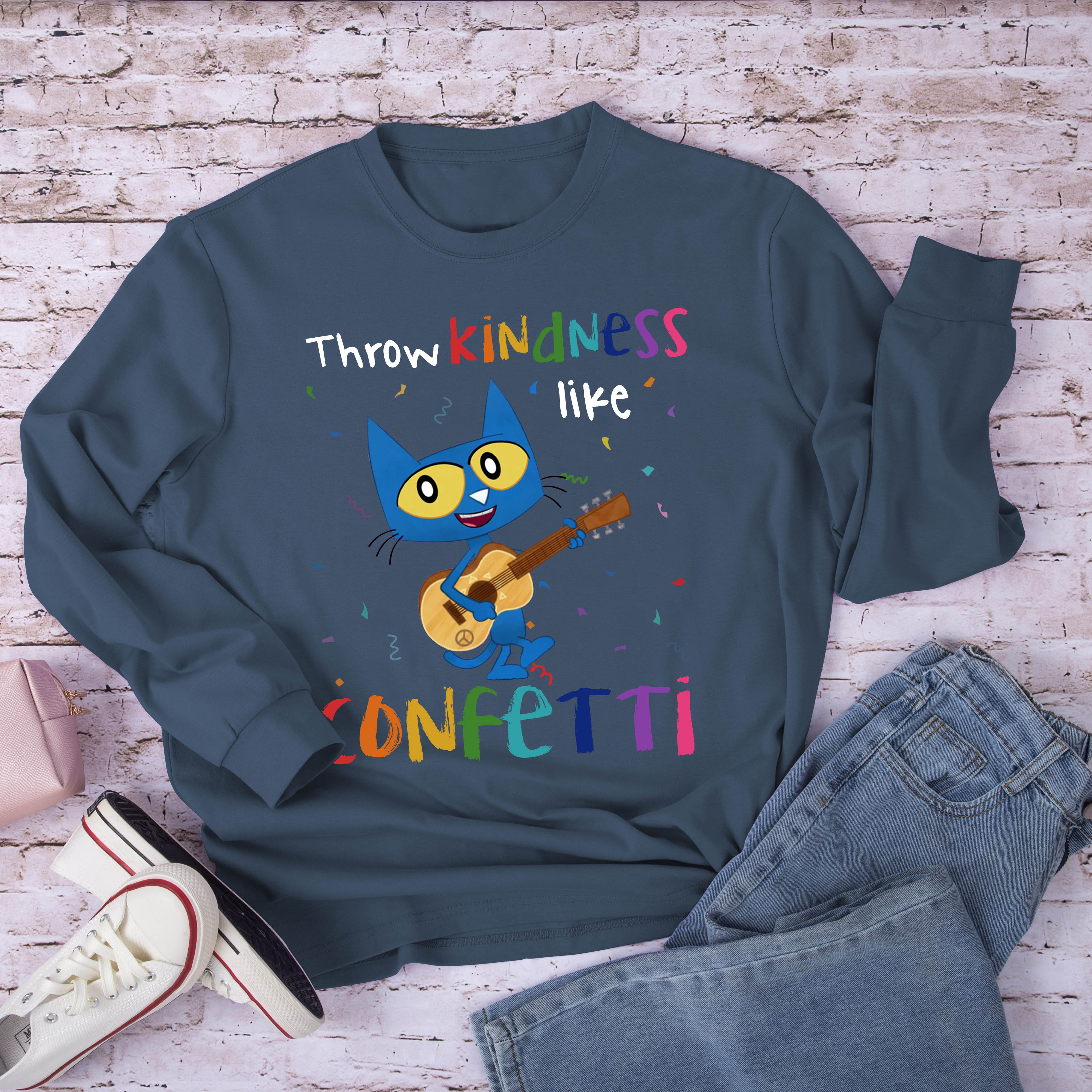 Throw Kindness Like Confetti Cat Long Sleeve T-Shirt