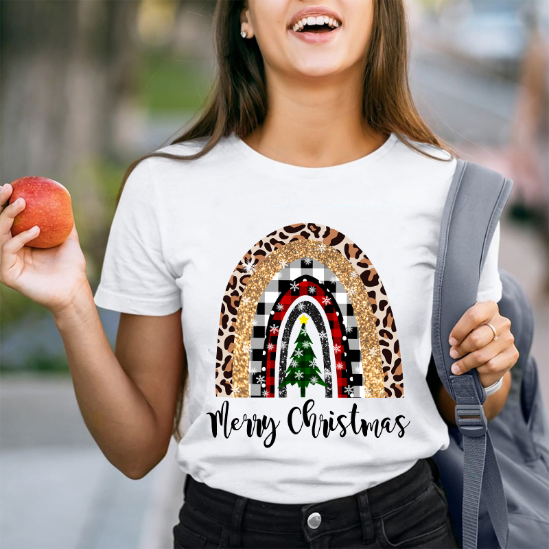Merry Christmas A Christmas Tree In The Snow Teacher T-Shirt